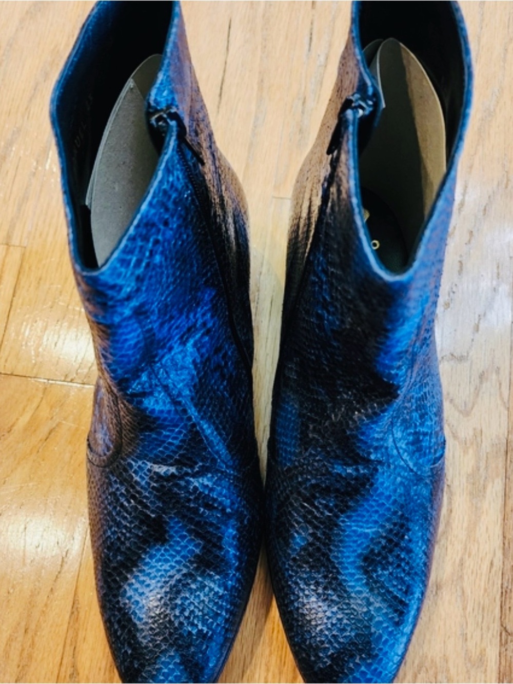 Beacon Striking Blue & Black Snake-Print Ankle Boots